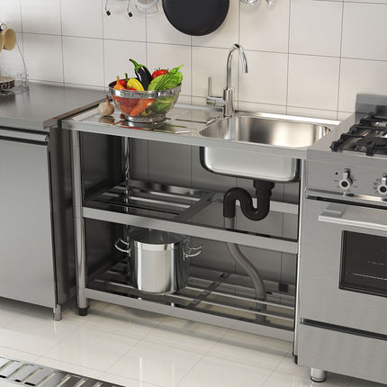 80cm H Stainless Steel Divider Sink with a Shelf and Drainboard
