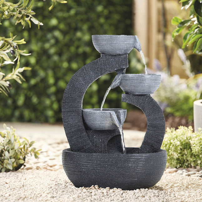 3 Tier Bowl Outdoor Solar Powered Water Fountain Decor with LED Light 38cm H