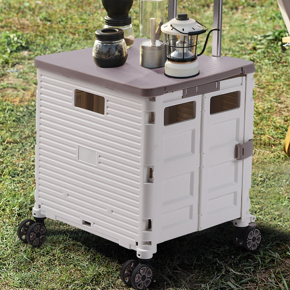White 55L Collapsible Rolling Utility Crate with Magnetic Lid ...