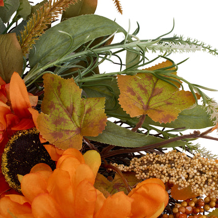 55cm Rustic Autumn Harvest Wreath Decoration with Sunflowers & Berries
