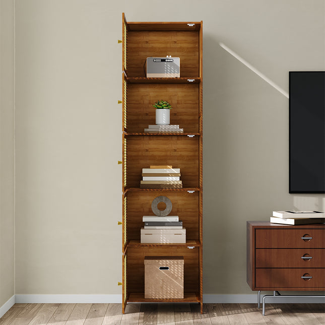 5-Tier Narrow Bookcase Storage Cabinet with Doors