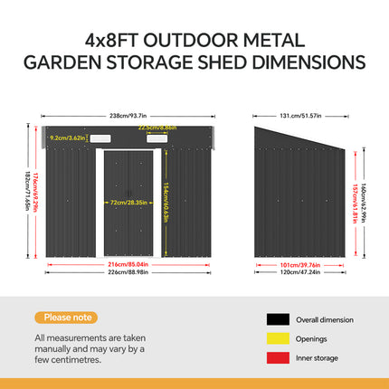 4x8FT Metal Storage Tool Shed for Garden Patio