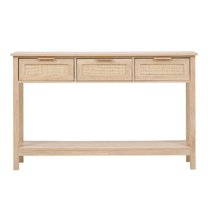 Rustic Wood Console Table with 3 Rattan Drawer
