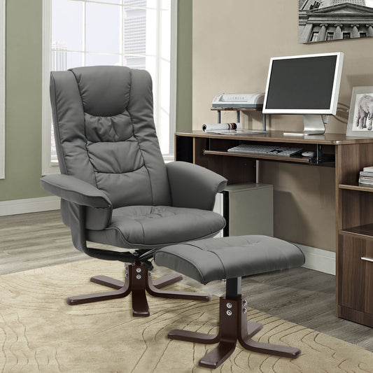 PU Leather Swivel Reclining Office Armchair with Footstool Grey