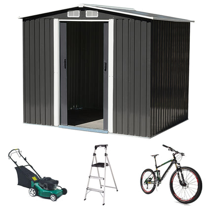 8x8FT Metal Garden Storage Shed with Sliding Door