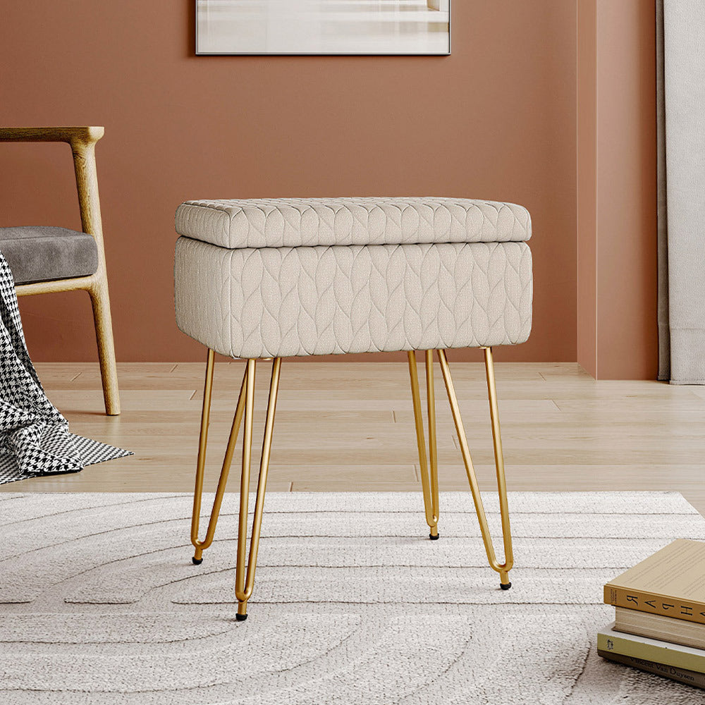 Rectangle Upholstered Storage Ottoman Vanity Stool – Bathroom Deco