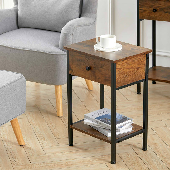 40cm Industrial Side Table with Drawer for Living Room