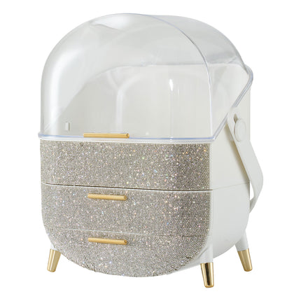 Countertop Portable Oval Makeup Storage Box with Transparent Cover