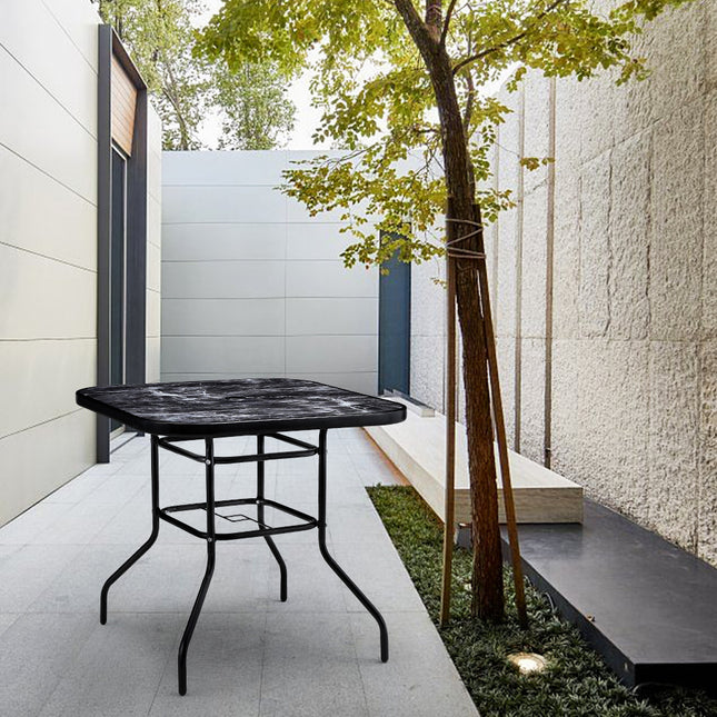 80x80cm Black Square Garden Tempered Glass Marble Coffee Table