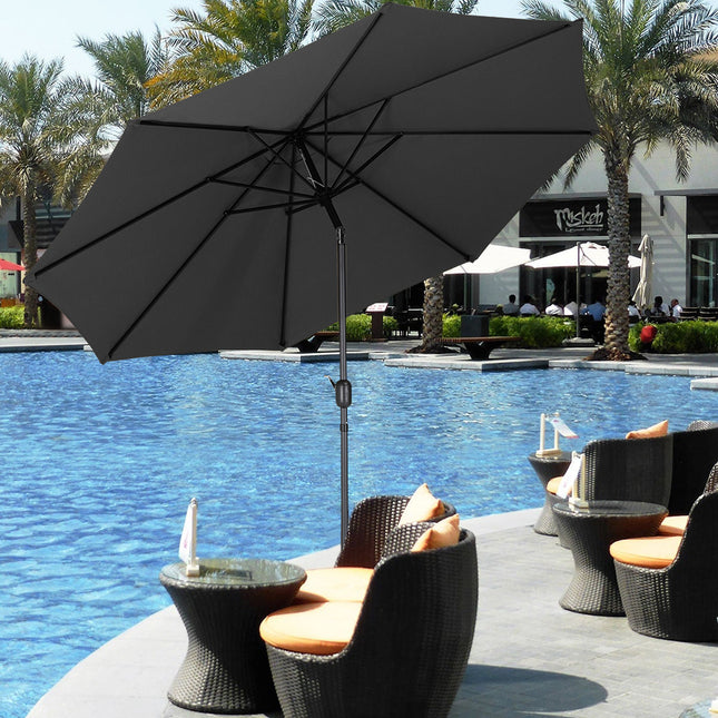 3M Large Round Garden Parasol Outdoor Beach Umbrella Patio Sun Shade Crank Tilt No Base Black