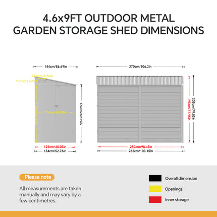 4.6x9FT Outdoor Metal Garden Storage Shed
