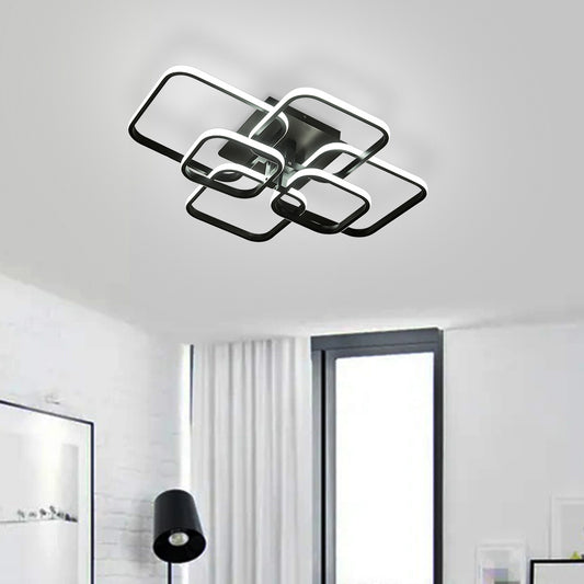 Modern Square LED Ceiling Lamp Chandelier Light, Black Frame6 Head Cool White