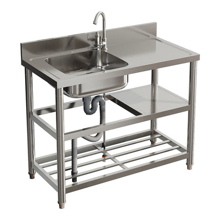 Silver 100cm W Stainless Steel Compartment Sink with Shelves