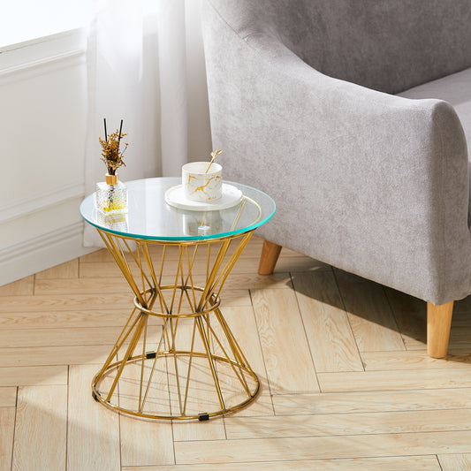 Modern Round Tempered Glass Side Table Steel Leg Gold