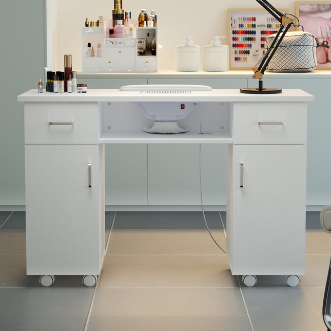 White Manicure Table with Electric Dust Extractor 120cm