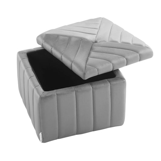 Upholstered Velvet Storage Ottoman Footstool,Grey