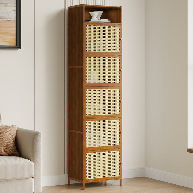 6-Tier Narrow Bookcase Storage Cabinet with Doors