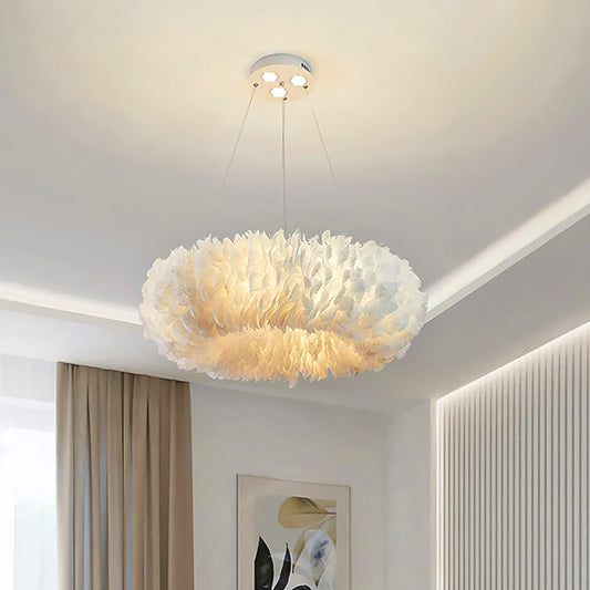 White 50x120cm Chic Feather 6 Light Pendant Light