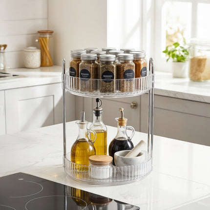 Multifunctional Tabletop Rotating 2-Tier Cosmetic Storage Organizer