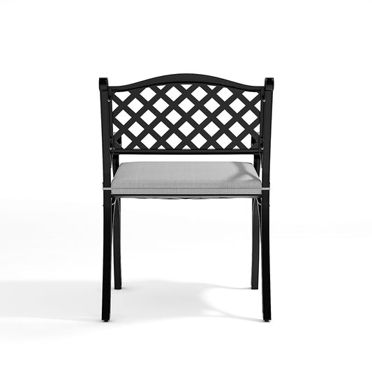 Outdoor 2PCS Black Cast Aluminium Garden Dining Chairs With Cushion