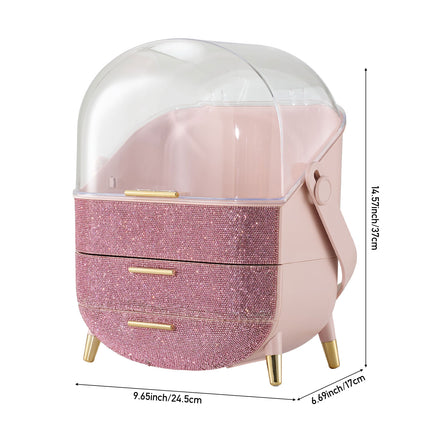 Countertop Portable Oval Makeup Storage Box with Transparent Cover