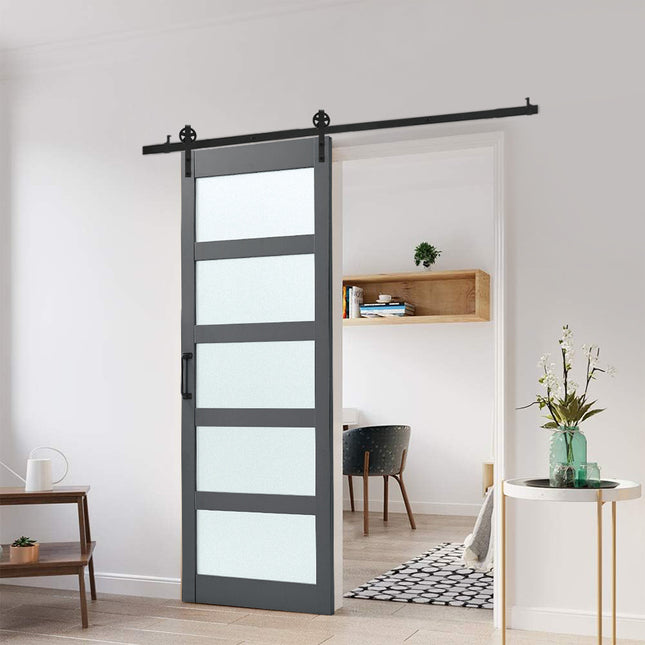Dark Grey Farmhouse Style MDF Wooden Barn Door with 183cm Sliding Kit
