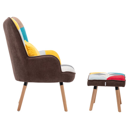 Upholstered Wingback Armchair with Footrest and Cushion