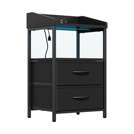 Nightstand Bedside Table with Charging Station and LED Lights