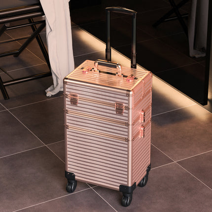 3in1 Cosmetic Train Case with Detachable Beauty Storage Box,Rose Gold