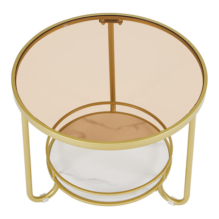 Gold 2 Tier Round Glass and Slate Coffee Table