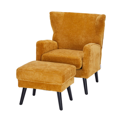 Yellow Chenille Leisure Chair with Footstool