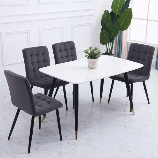 Set of 4 Buttoned Frosted Velvet High Back Dining Chairs Dark Grey