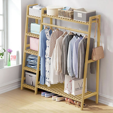 Bamboo Bedroom Garment Clothes Rack Natural 130cm