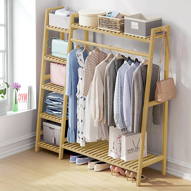 Bamboo Bedroom Garment Clothes Rack Natural 130cm