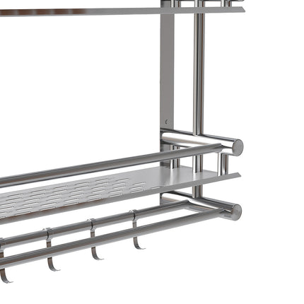 2-Tier Wall Mounted Stainless Steel Bathroom Shelf with Towel Bars