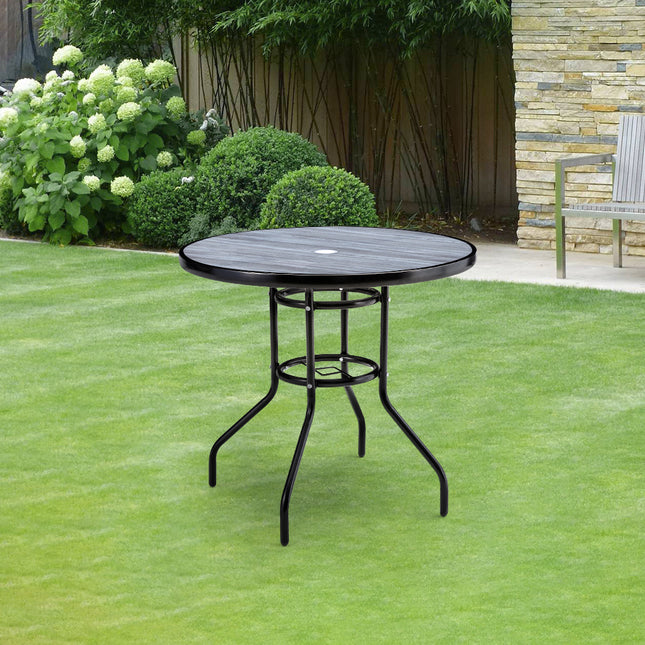 80cm Round Garden Tempered Glass Wood Grain Coffee Table