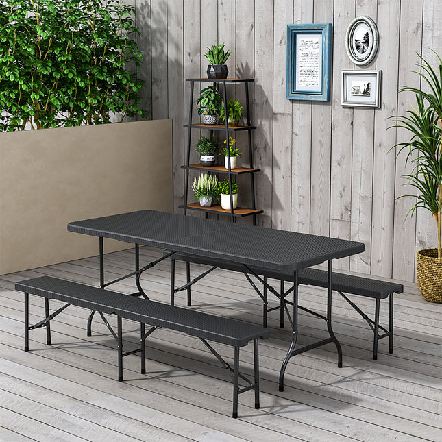 Black Set of 3 Plastic Outdoor Folding Table Bench Set