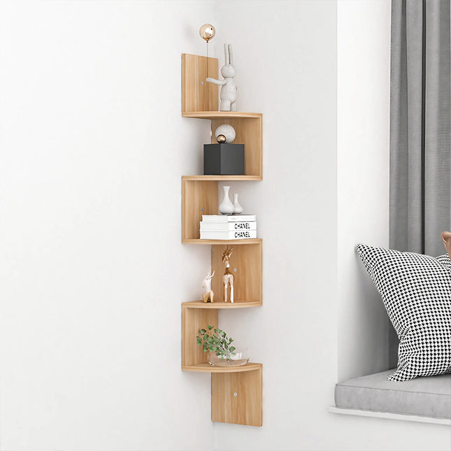 5-Tier Wooden Floating Corner Shelf