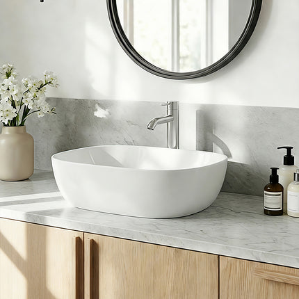 Oval Ceramic Countertop Basin with Central Drain Set