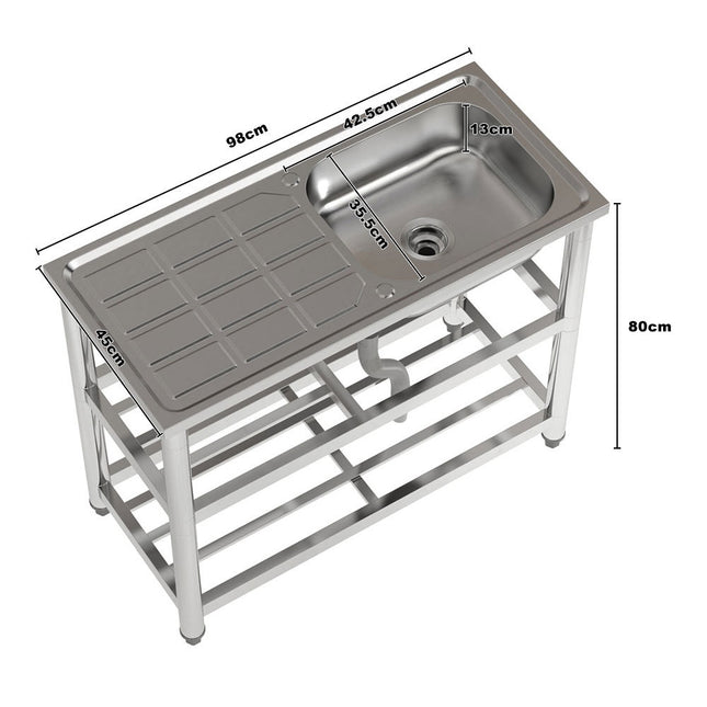 80cm H Stainless Steel Divider Sink with a Shelf and Drainboard