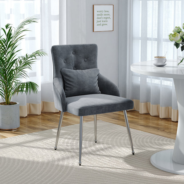 Grey Velvet Tufted Dining Chair with Cushion 88cm H