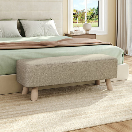 Rectangular Upholstered Linen Shoe Changing Bench with Rubberwood Legs