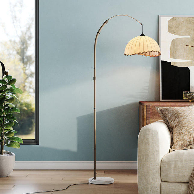 Vintage Style Floor Lamp with Fabric Lampshade and Marble Base