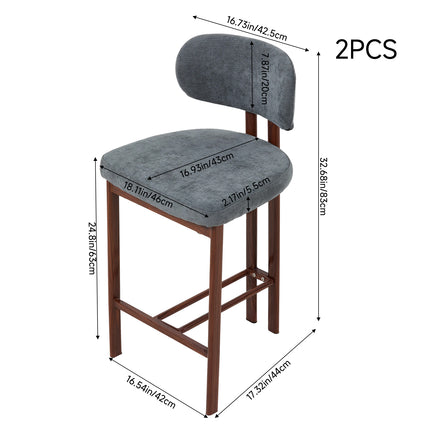 Set of 2 Chenille Upholstered Bar Stools