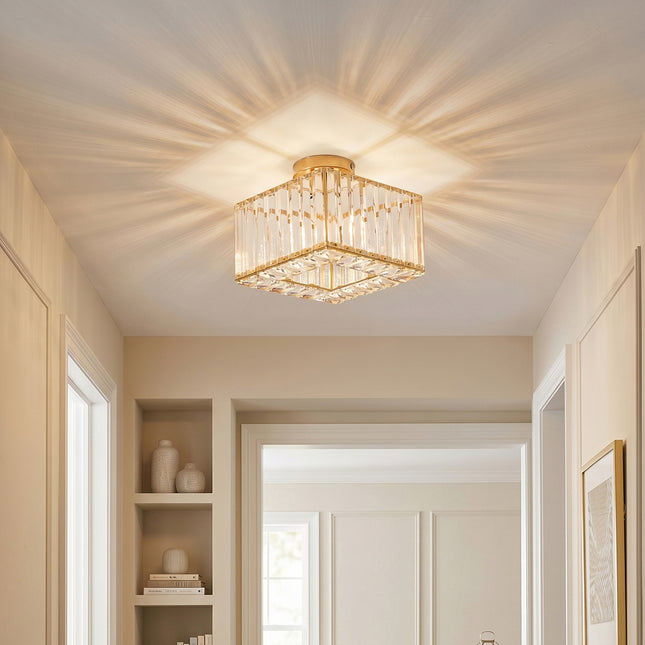 Semi Flush Mount Ceiling Light with Crystal Shade