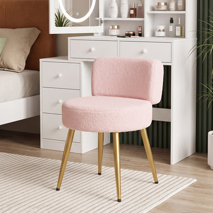 Teddy Fleece Upholstered Dressing Table Stool with Adjustable Feet