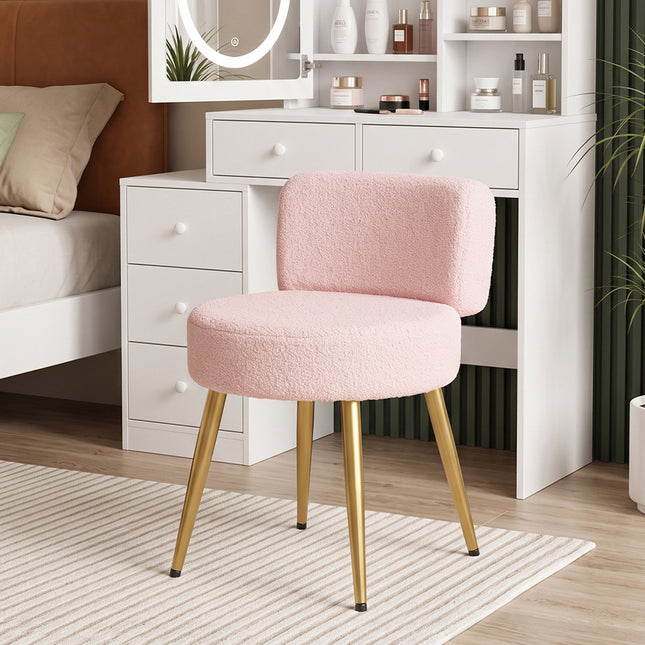 Teddy Fleece Upholstered Dressing Table Stool with Adjustable Feet