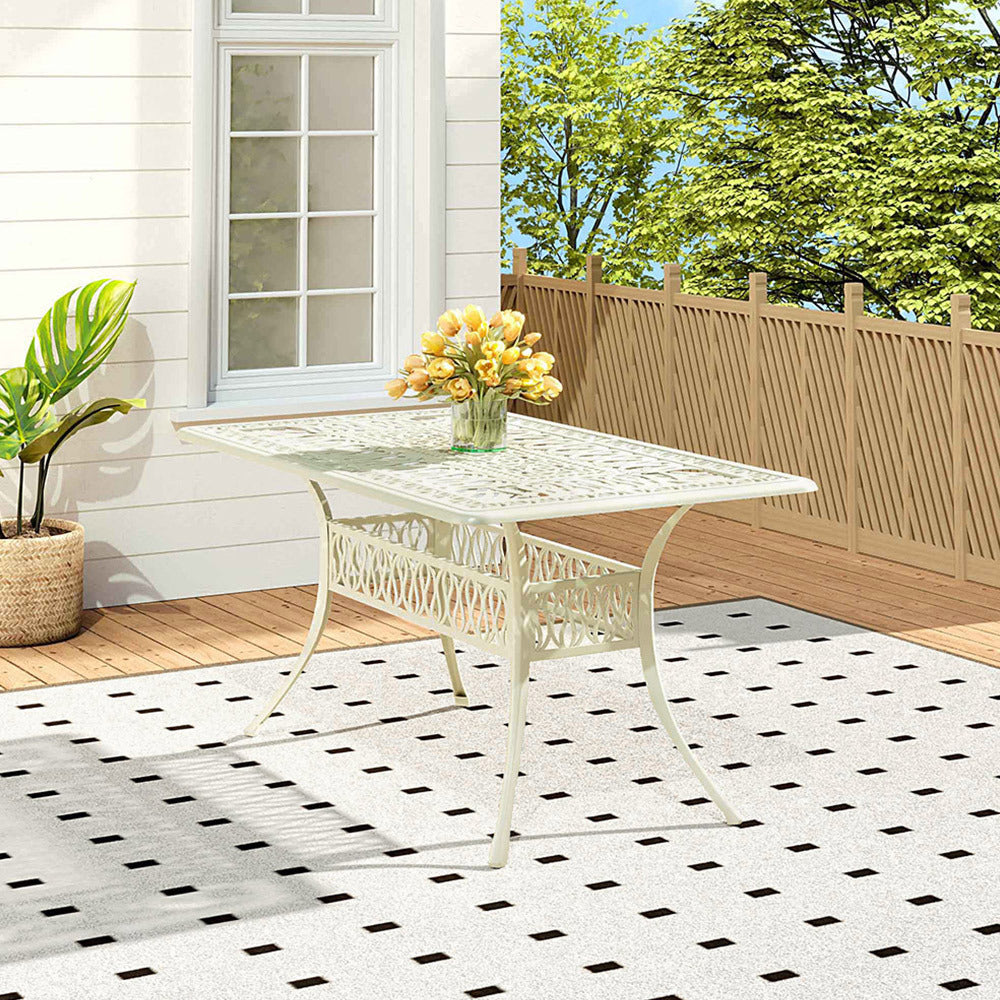 Outdoor Rectangular White Cast Aluminum Garden Bistro Table