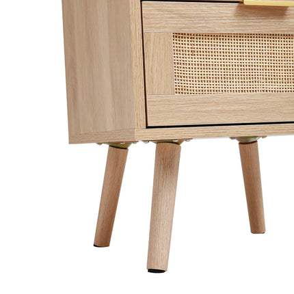 Set of 2 Wood and Rattan Side Cabinet