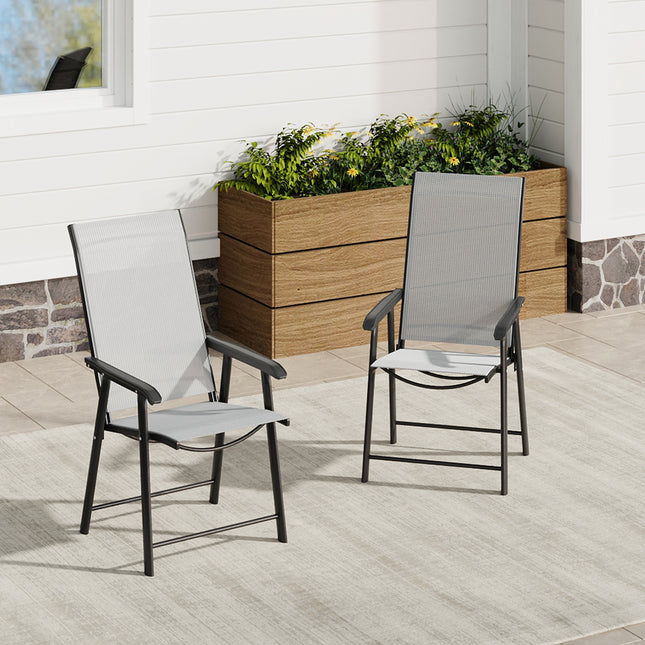 Metallic-Frame and Fabric Outdoor Foldable Chairs Set of 2